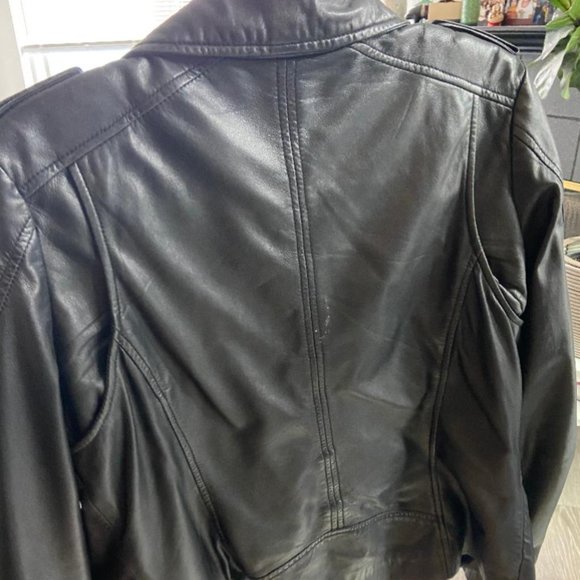 HOT Leather Biker Jacket EUC $200 Black L LAMARQUE - Picture 4 of 8